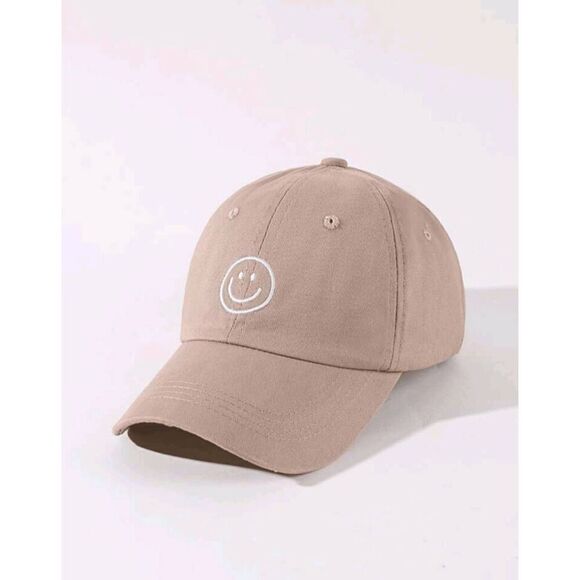 2/$30 Tan Ladies Smiley Face Embroidered Hat - Picture 1 of 3